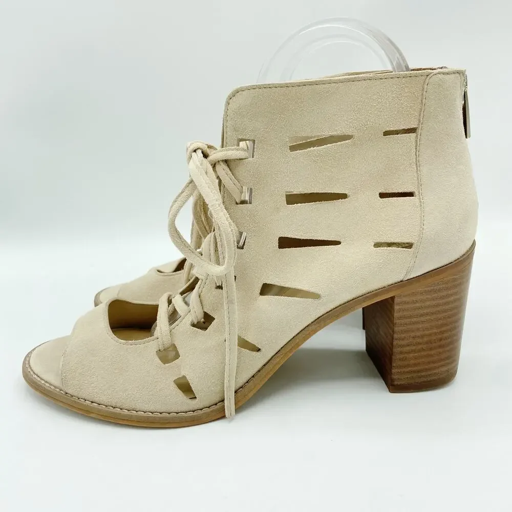 Vince Camuto Tressa Booties 10 Beige Suede Leather‎ Lace Up Sandals - Picture 6 of 9